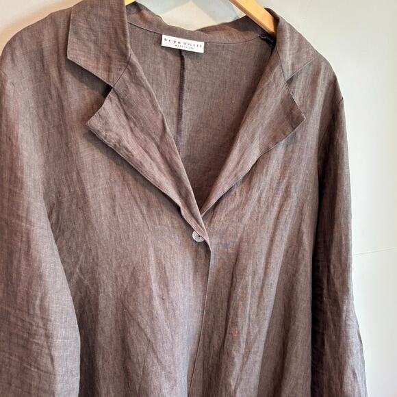 Bryn Walker Gray Linen Long Length One Button Jacket - size Large - Picture 2 of 6